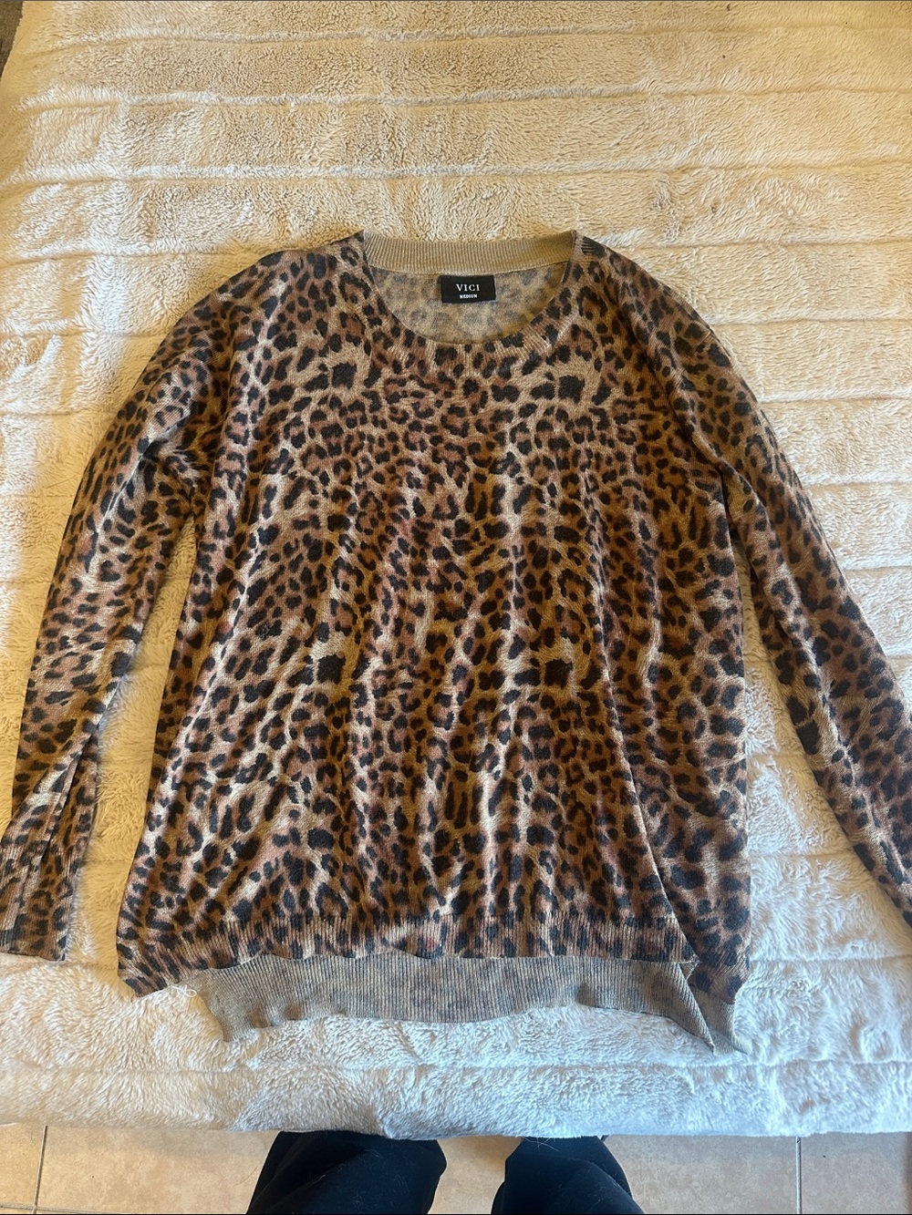 VICI Leopard-Print Knit Pullover in Brown and Tan